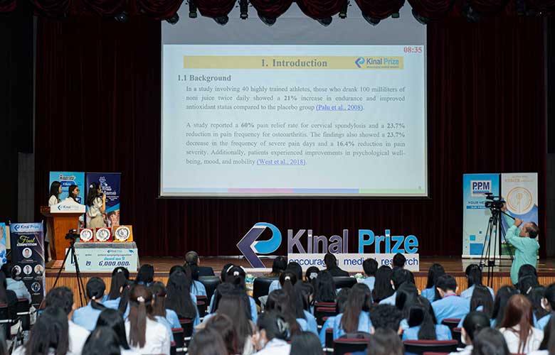 Kinal Prize 2024 research presentation to an audience of medical students