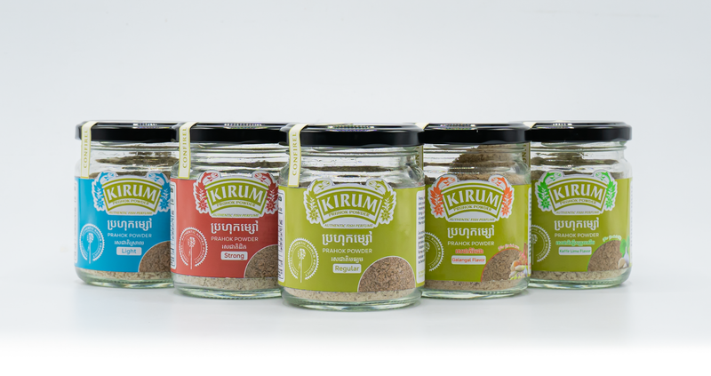 Kirum prahok powder jars in five flavors
